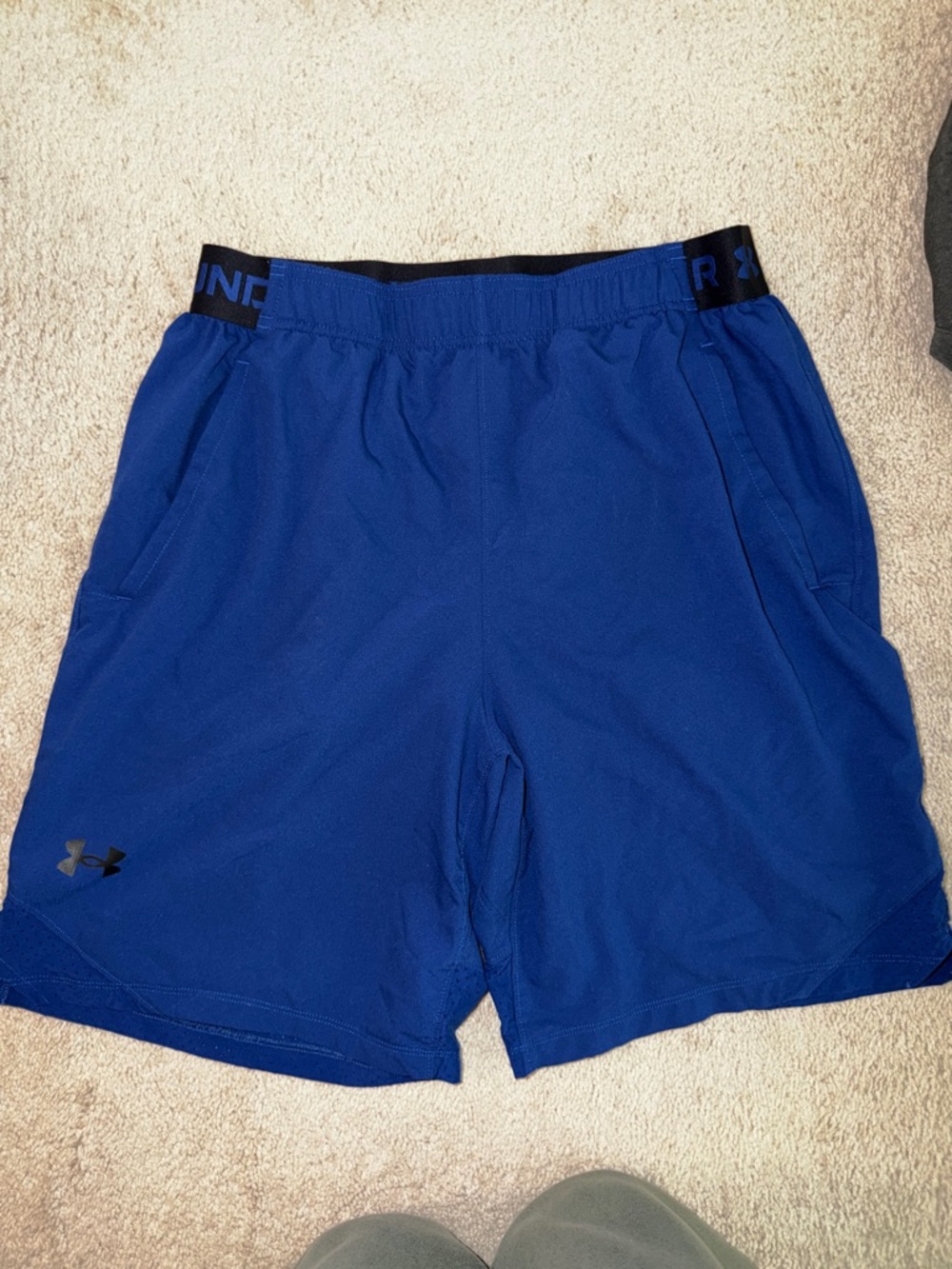 Under Armour Men's Blue Athletic Shorts with Black Waistband